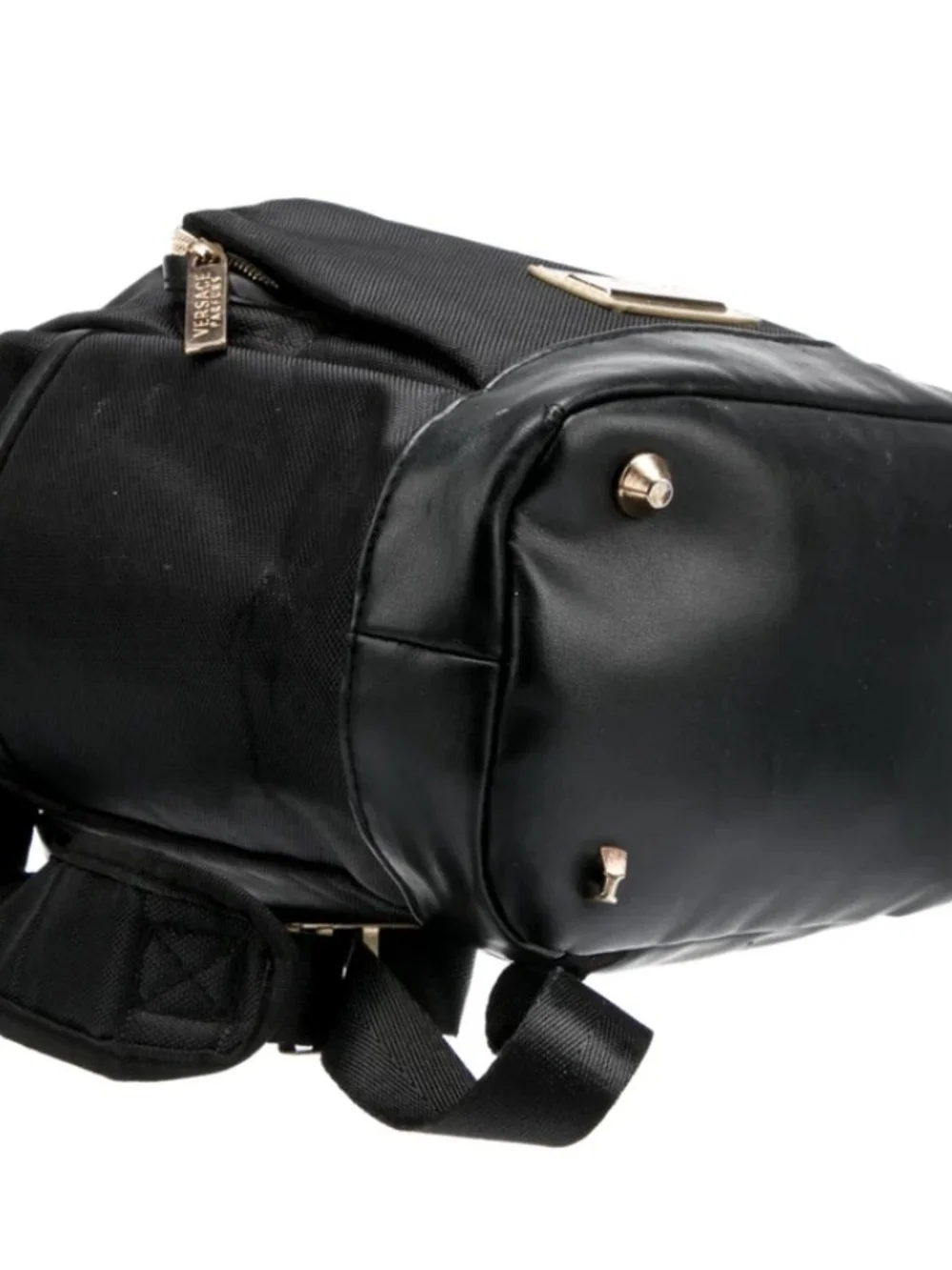 Versace Black Drawstring Backpack with Gold Accents